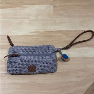 The Sak lavender crochet wristlet portable charger